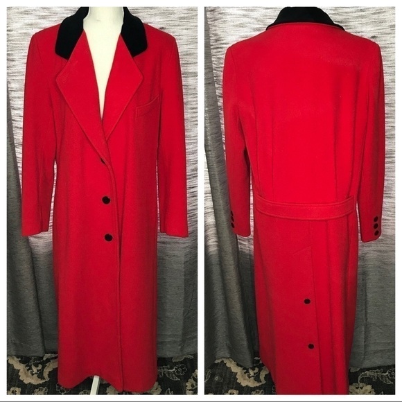 PROJECTIONS LTD WOOL RED TRENCHCOAT LARGE - Picture 2 of 11